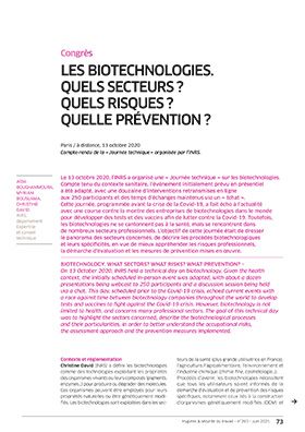Hygiène et sécurité du travail, revue trimestrielle scientifique de l\'INRS