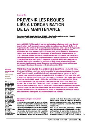 Hygiène et sécurité du travail, revue trimestrielle scientifique de l\'INRS
