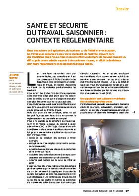 Hygiène et sécurité du travail, revue trimestrielle scientifique de l\'INRS