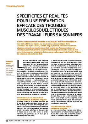 Hygiène et sécurité du travail, revue trimestrielle scientifique de l\'INRS
