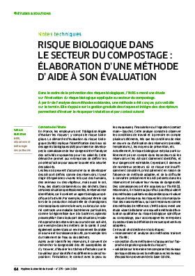 Hygiène et sécurité du travail, revue trimestrielle scientifique de l\'INRS