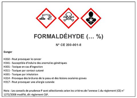 Eléments d’étiquetage des solutions de formaldéhyde.